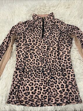 Kastel Denmark Leopard Print Half-Zip Sun Shirt Top - Pink/Black